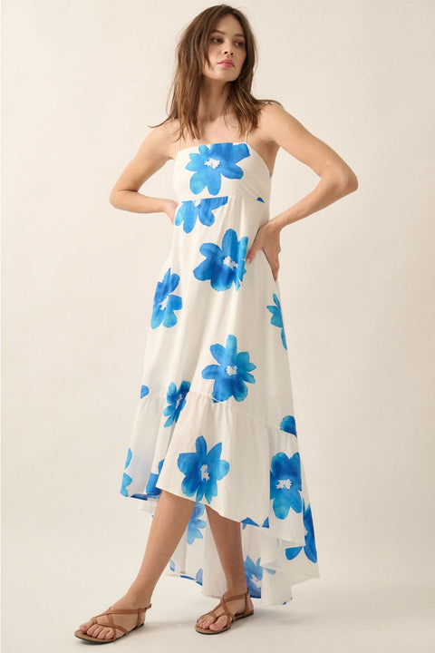  Summer Blue Open Back Dress