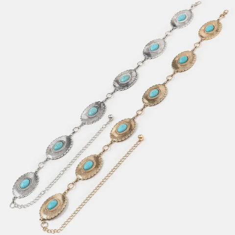 Oval Turquoise Concho Chain Belt