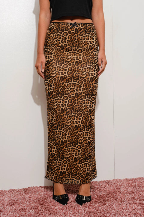  Leopard Mesh Maxi Skirt