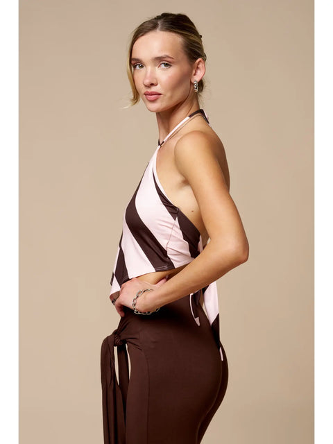  Striped Handkerchief Back Tie Top