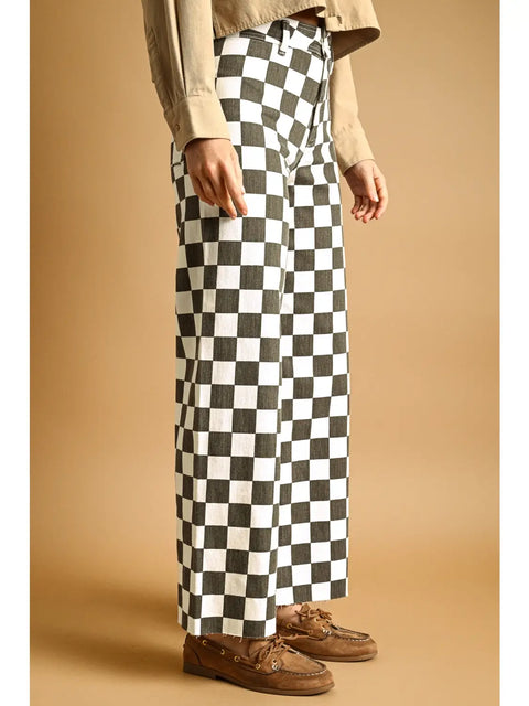  Checkerboard Wide Leg Pants