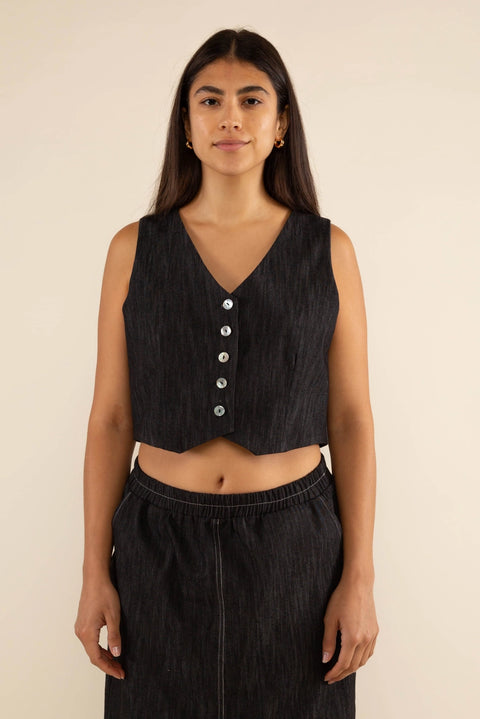Plus Laney Black Denim Vest