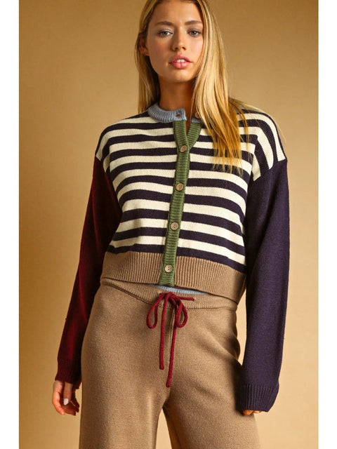  Striped Mixed Pattern Button Up Top