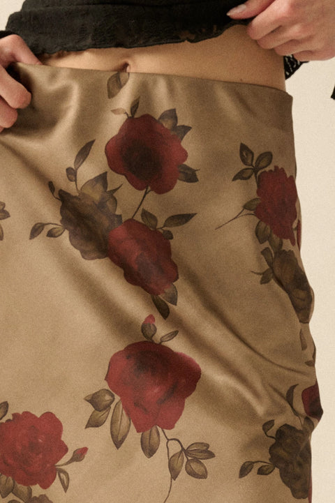  Floral Satin Maxi Skirt