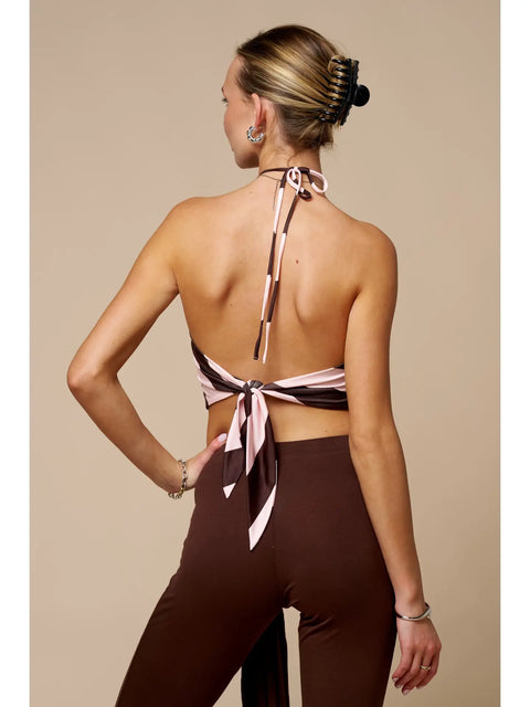  Striped Handkerchief Back Tie Top