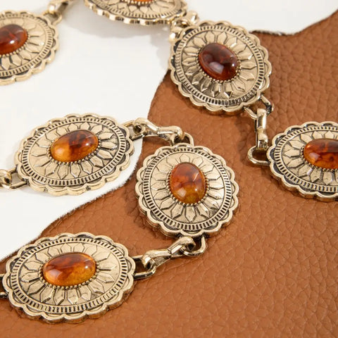  Oval Amber Stud Concho Western Chain Belt