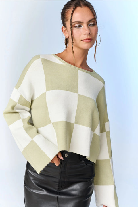  Sarah Round Neck Checkered Top