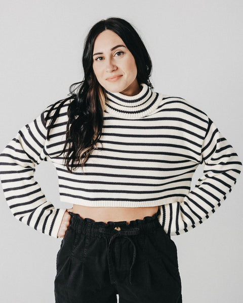  Striped Cropped Ribbed Sweater
