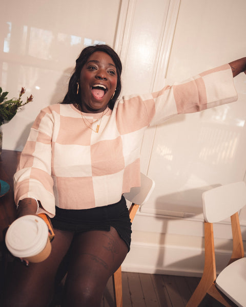  Sarah Round Checkered Top