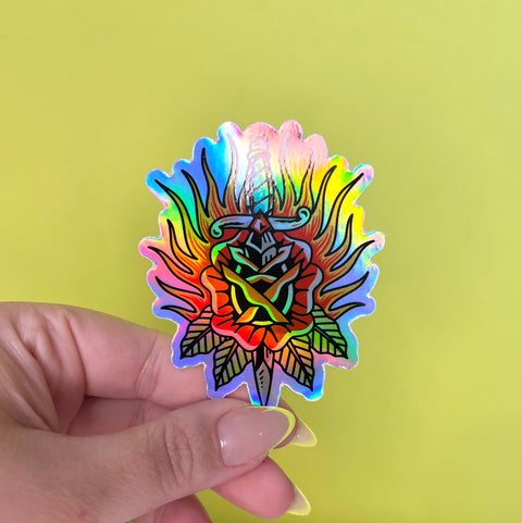 Dagger Rose Holographic Sticker