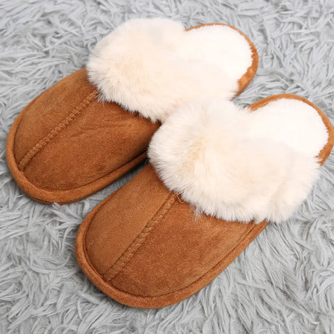 Solid Faux Fur Suede Slippers