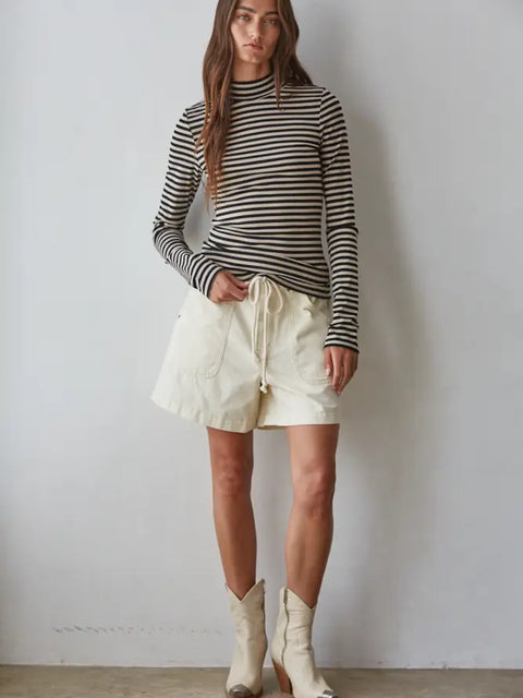 Striped Mock Neck Long Sleeve Top