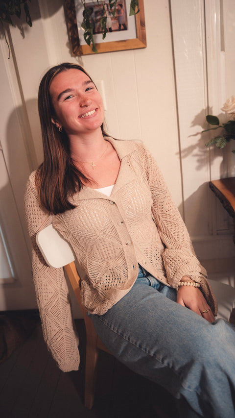  Pointelle Open Knit Cardigan