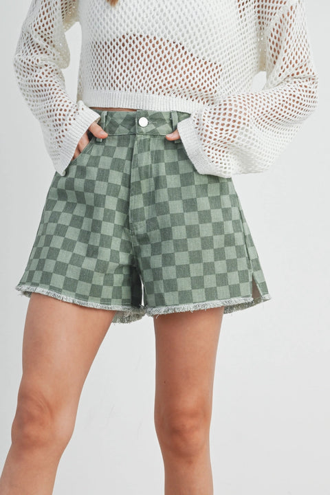  High Waisted Checkered Shorts