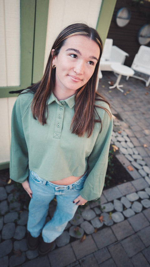 Cropped Collared Pullover Sweatshirt