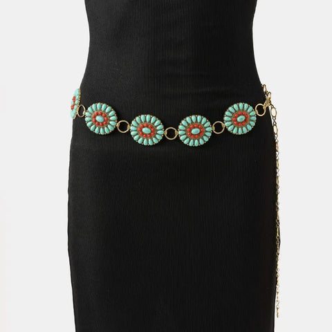 Western Turquoise Concho Disc Chain Belt