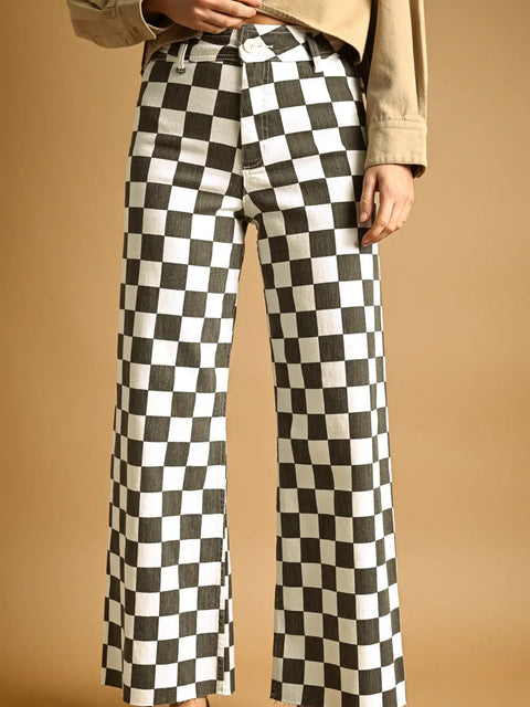  Checkerboard Wide Leg Pants