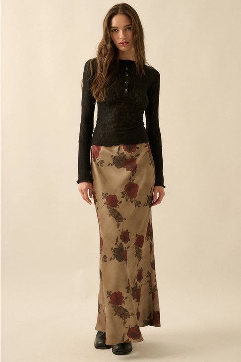  Floral Satin Maxi Skirt