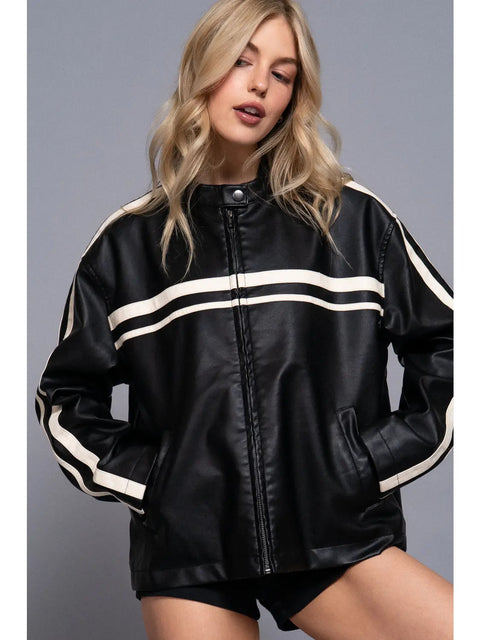  Faux Leather Oversized Jacket