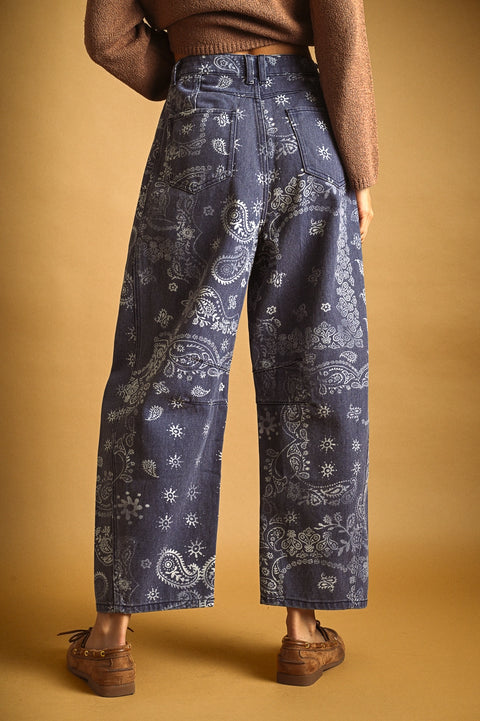  Paisley Print Washed Pants