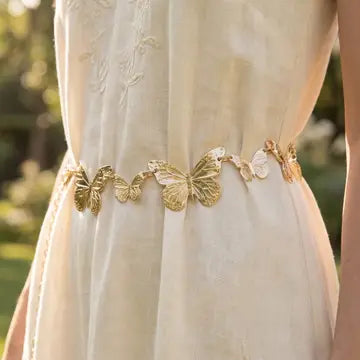  Silver Engraved Butterfly Link Chain Belt