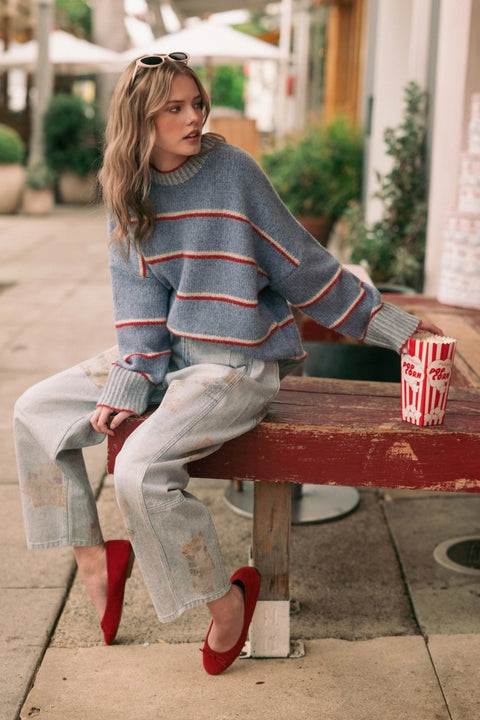  Round Neck Striped Sweater