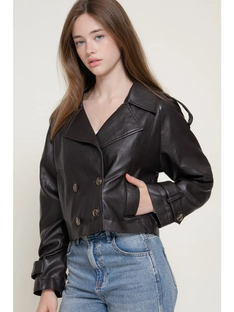  Short Leather Trench Jacket