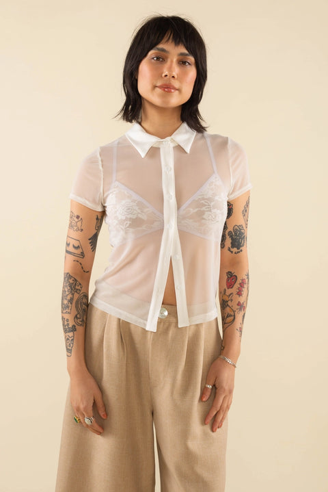 Britt Mesh Short Sleeve Button Up