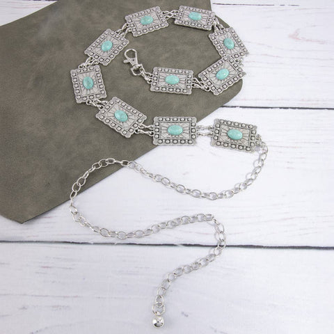  Square Turquoise Concho Chain Statement Belt