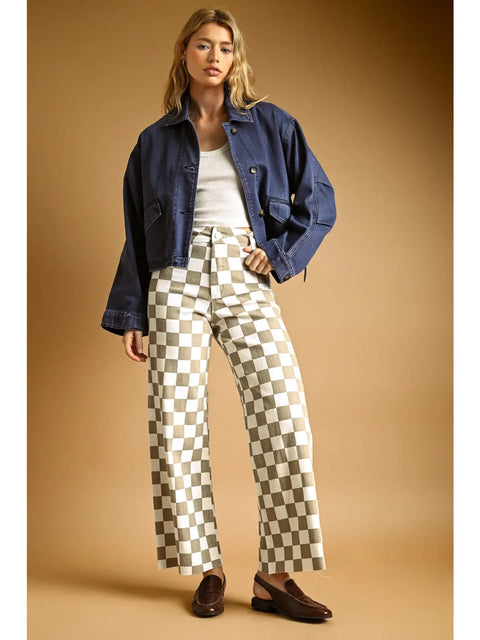  Checkerboard Wide Leg Pants