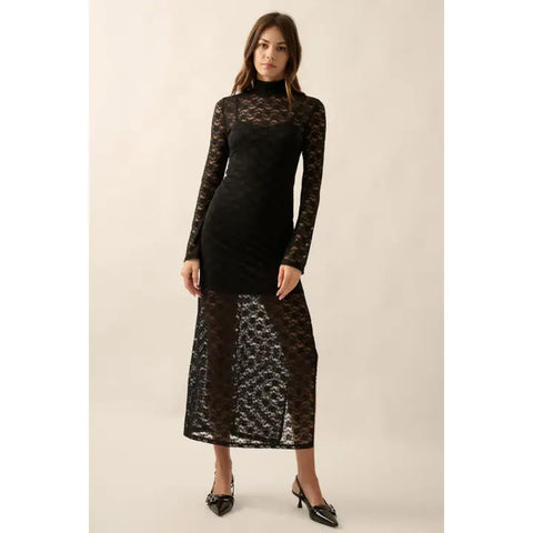  Black Floral Mesh Dress