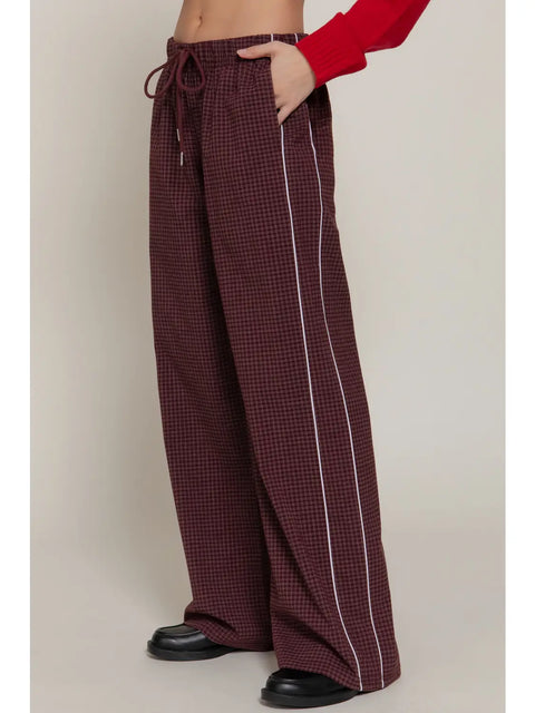  Check Woven Long Pants w/ Drawstring