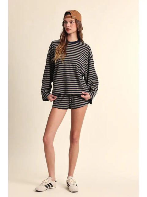  Stripe Print Oversized Top