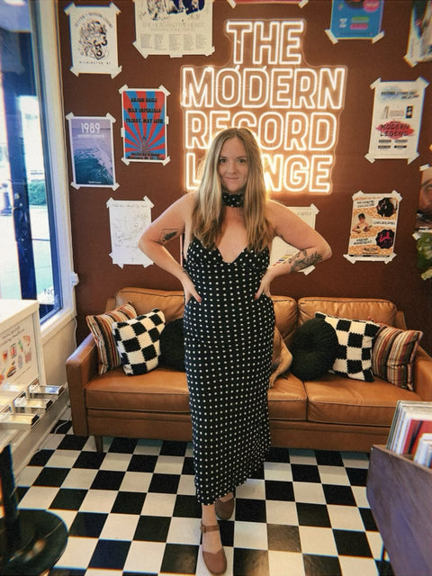 Polka Dot Chiffon Maxi Sleeveless Dress with Scarf