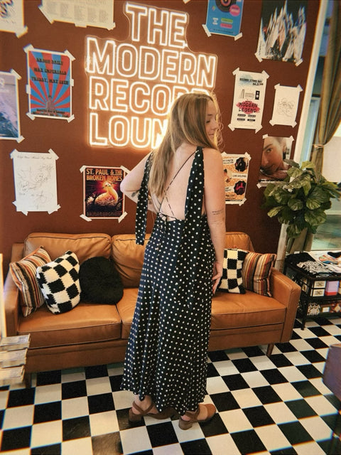  Polka Dot Chiffon Maxi Sleeveless Dress with Scarf