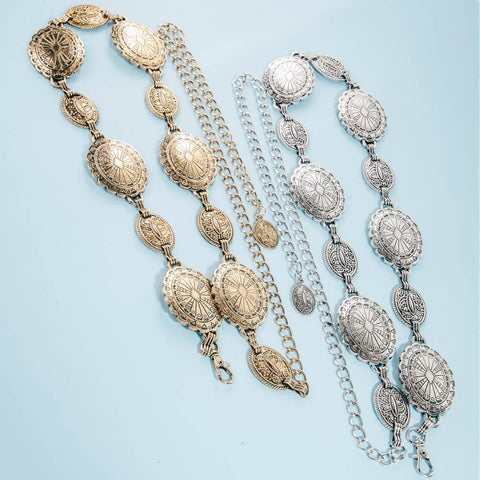  Western Abstract Pattern Concho Chain Belt