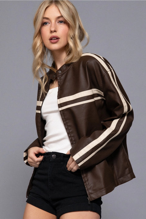  Faux Leather Oversized Jacket