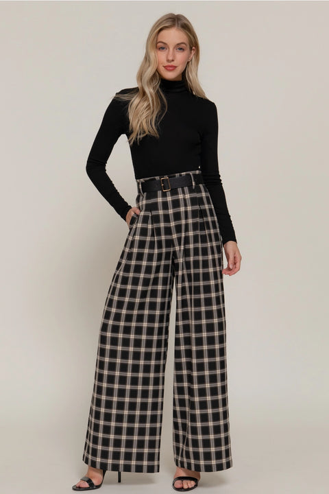  Plaid Wide Leg Pants