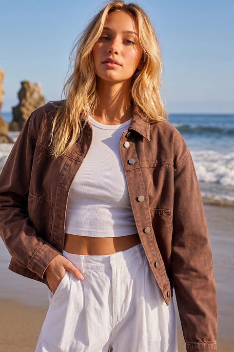  Washed Brown Casual Jacket