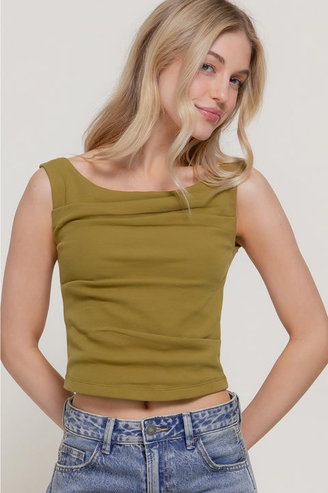 Olive Wide Boat Neck Top