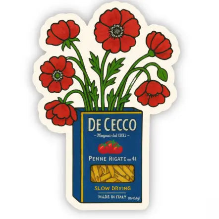 Pastizz Sticker Pasta Box & Poppies Sticker β Modern Legend, LLC.