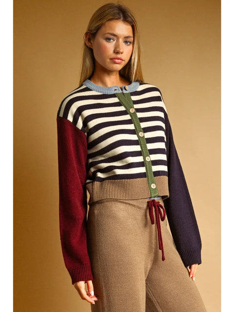  Striped Mixed Pattern Button Up Top