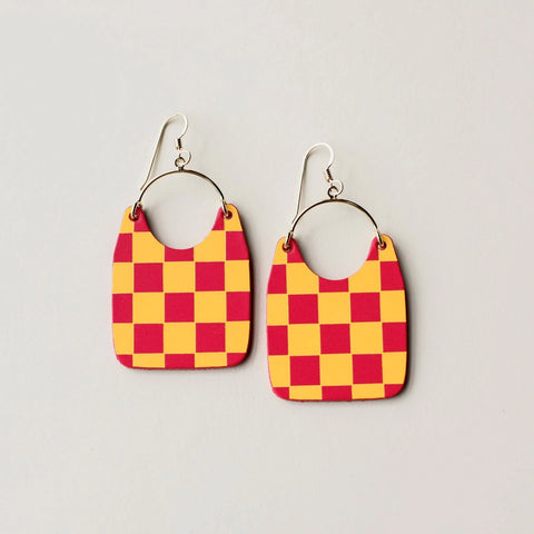 Crimson & Yellow Checkmate Earrings