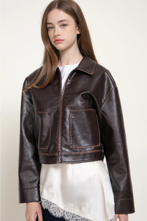  Brown Faux Leather Jacket