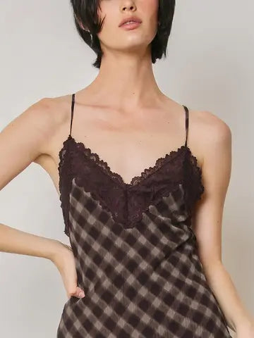 Checkered Lace Slip Mini Dress