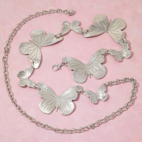  Silver Engraved Butterfly Link Chain Belt