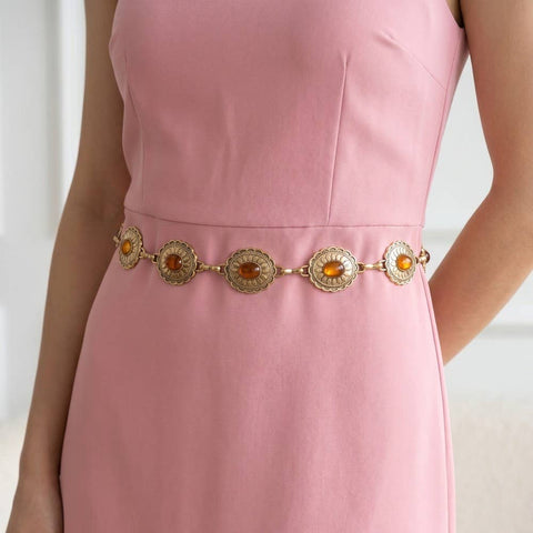  Oval Amber Stud Concho Western Chain Belt