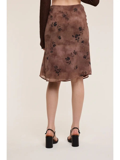  Choco Brown Floral Knee Length Skirt
