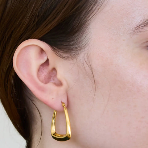 Medium Gold Triangle Hoop Earrings