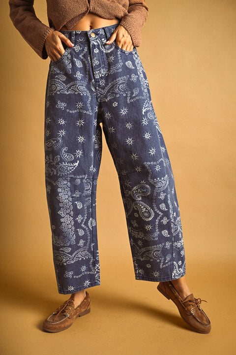  Paisley Print Washed Pants